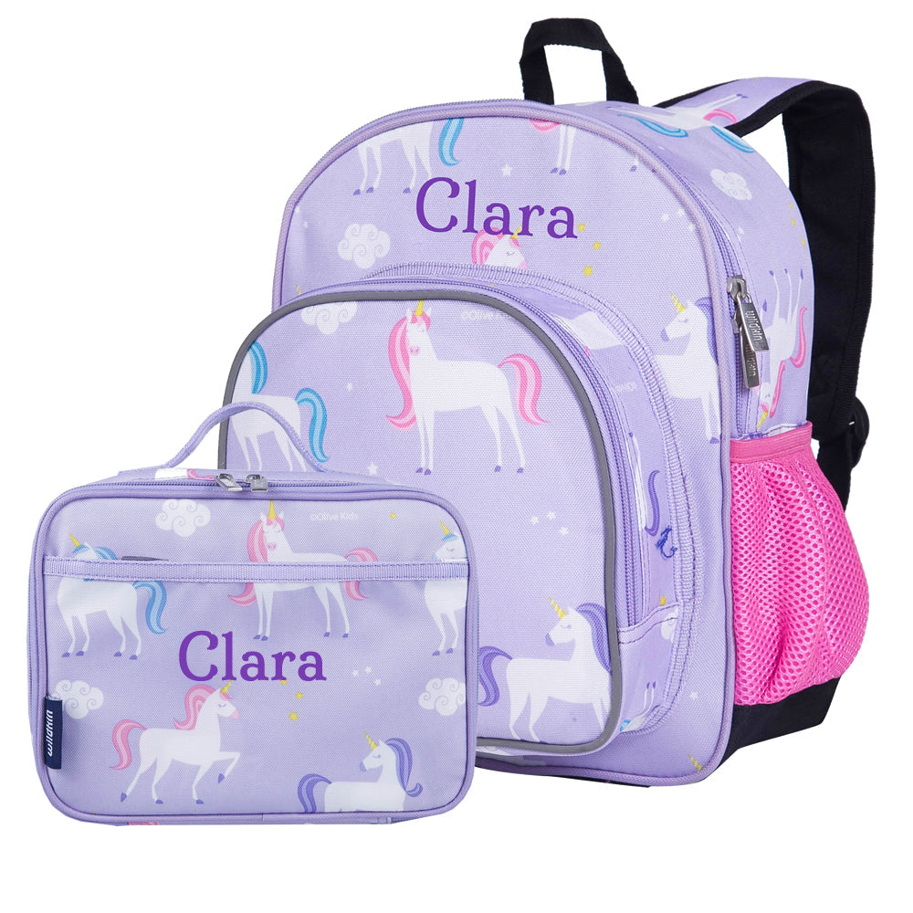Personalised Purple Unicorn Toddler Backpack with Lunch Box