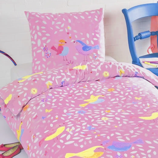 100% cotton pink birds duvet cover set