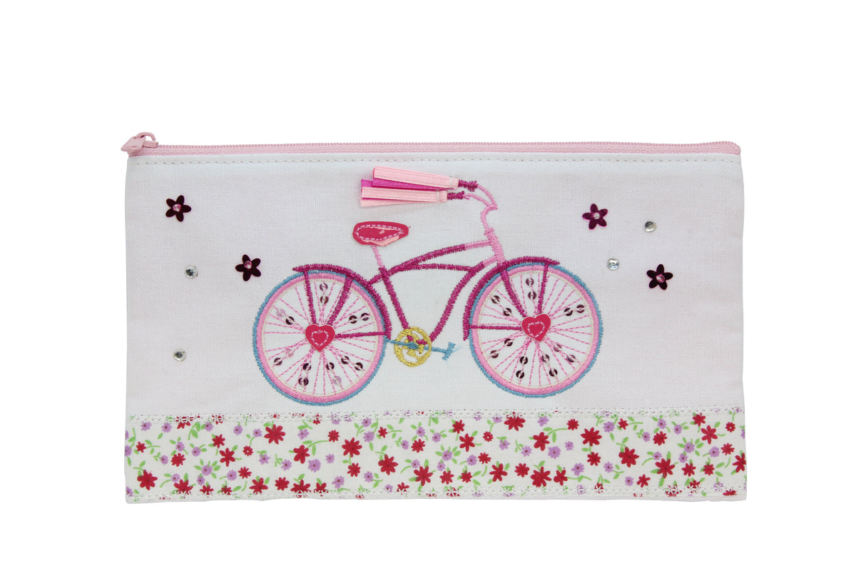 Kids pink floral bicycle pencil case