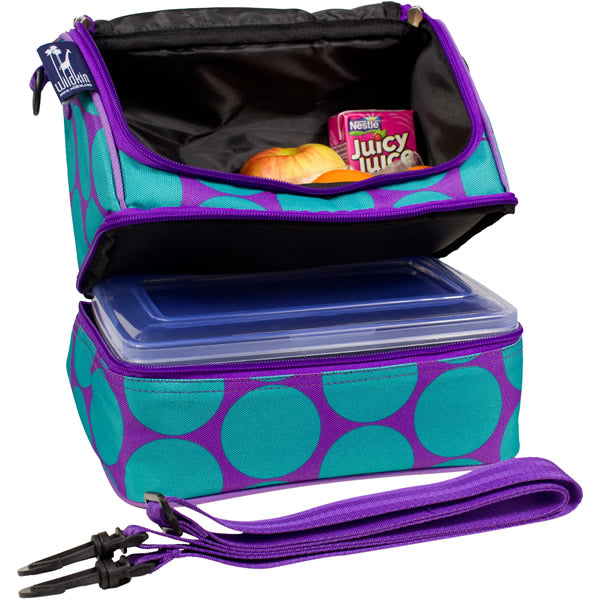 Blue dots dual-compartment lunch bag detail
