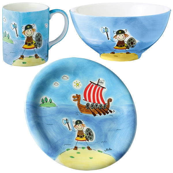 Ole the Viking hand-painted ceramic dinner set for children