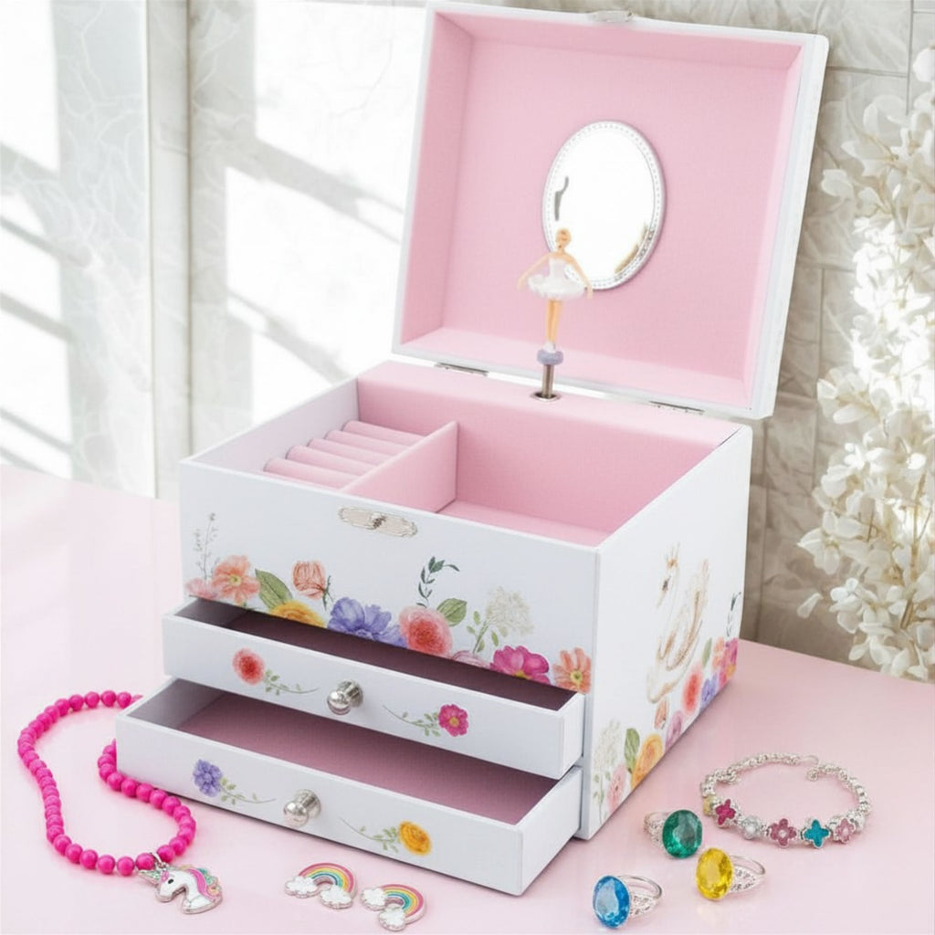 Personalised Girls Large Musical Jewellery Box - Classical Ballerina Swan Lake