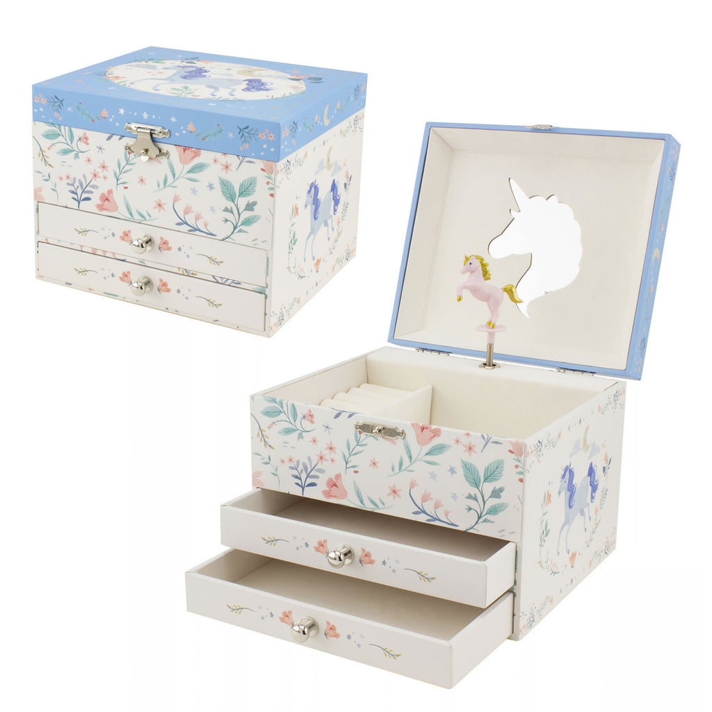 Personalised Girl's Musical Jewellery Box - Blue Unicorn