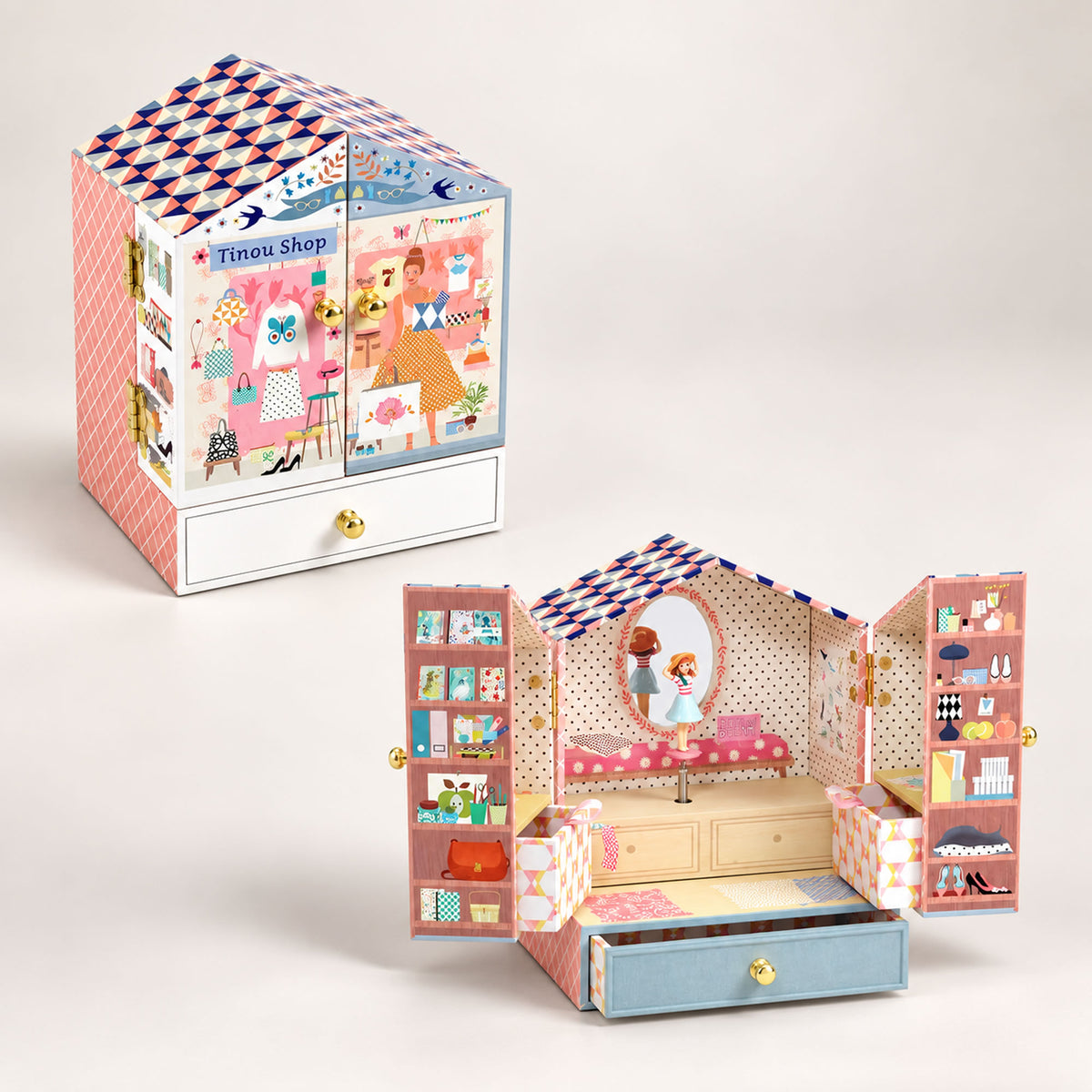 Two views of Personalised Girls Musical Jewellery Box - Tinou's Shop
