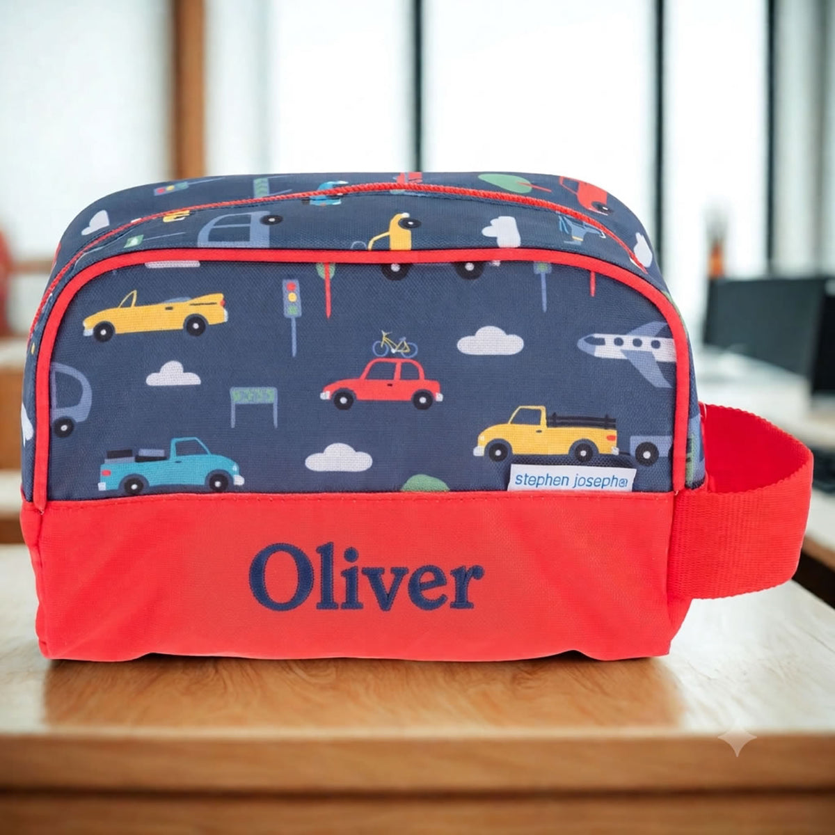 Personalised Kids Blue Cars Wash Bag
