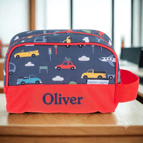 Personalised Kids Blue Cars Wash Bag