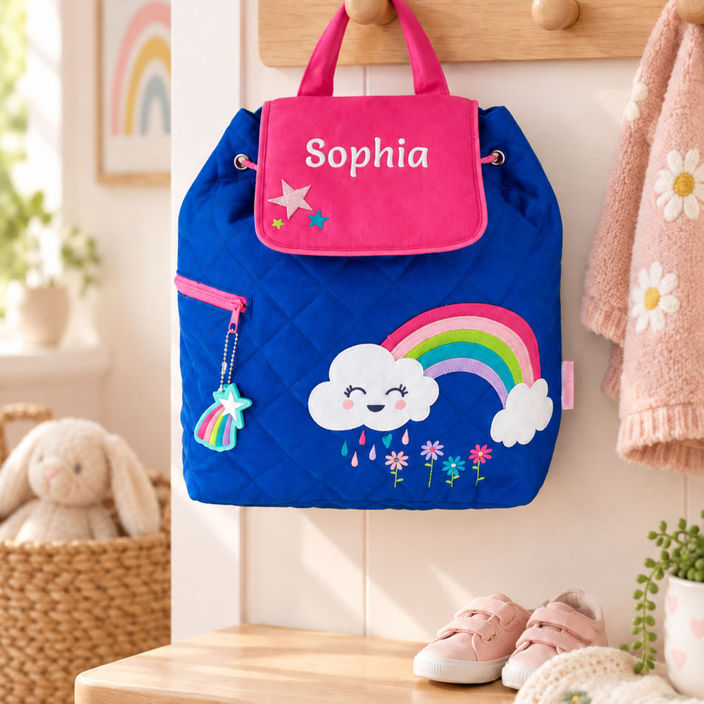 Personalised Girls Rainbow Quilted Backpack