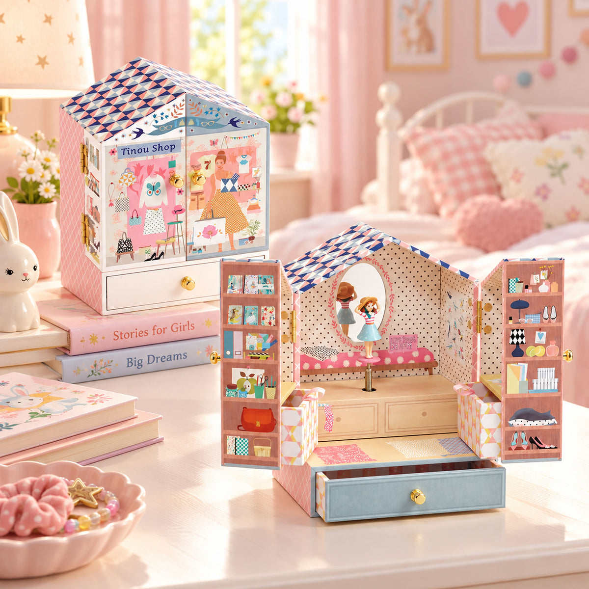 Personalised Girls Musical Jewellery Box - Tinou's Shop displayed in a children's bedroom