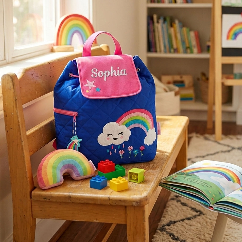 Personalised Girls Rainbow Quilted Backpack