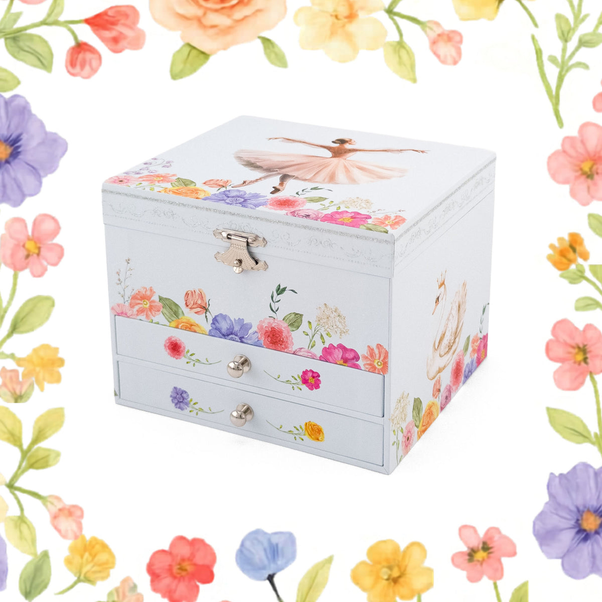 Personalised Girls Large Musical Jewellery Box - Classical Ballerina Swan Lake