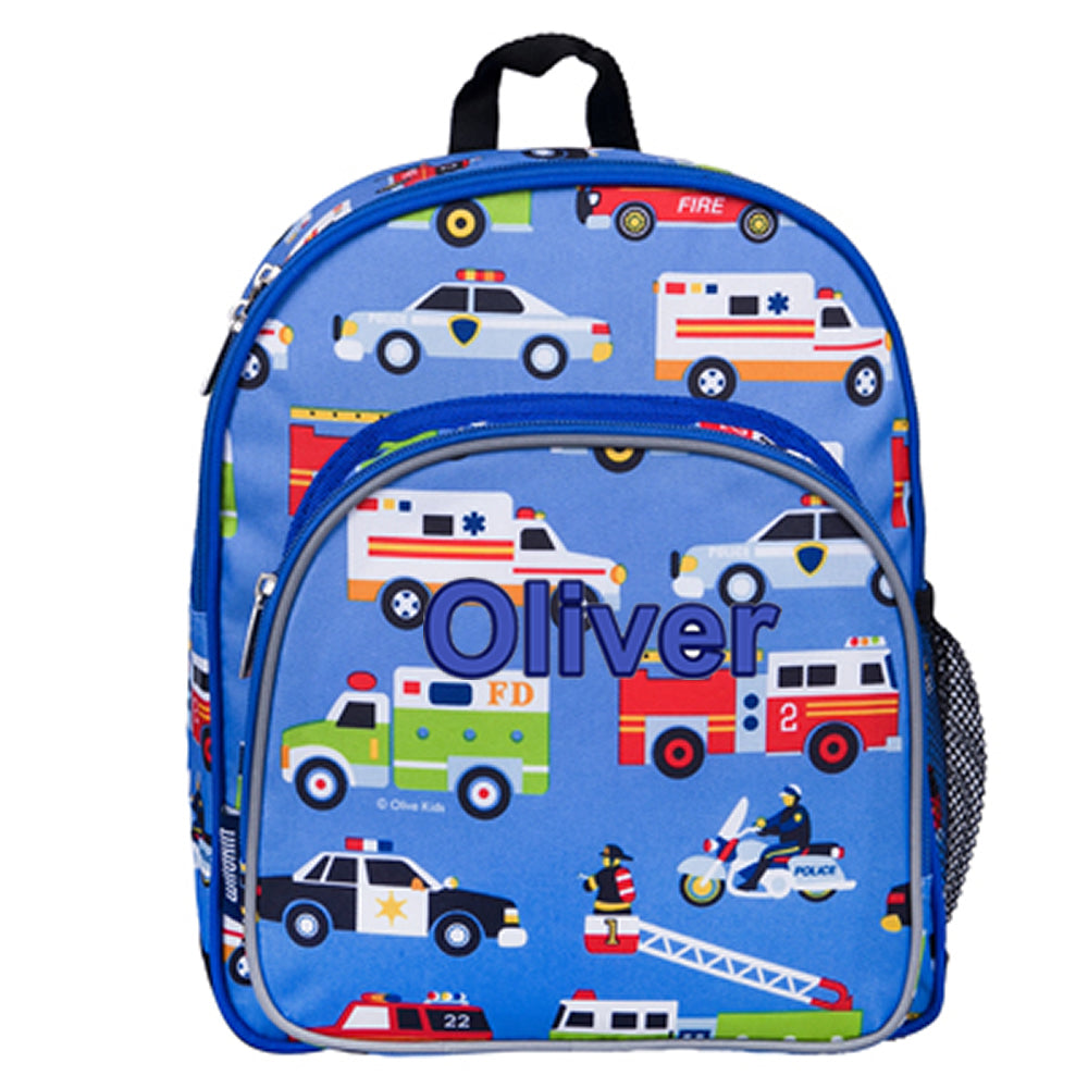 Personalised action vehicles backpack for children