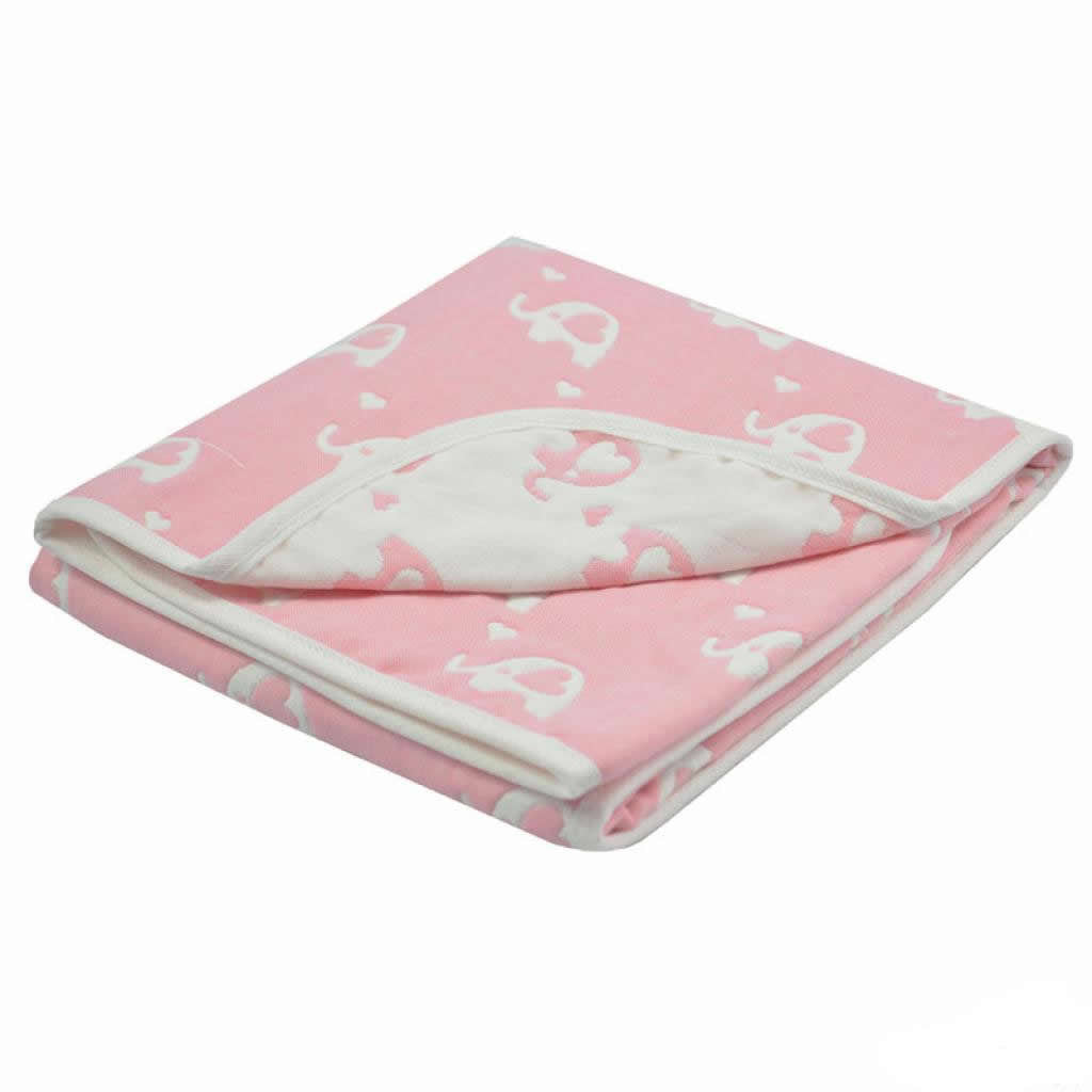Baby blanket with pink elephant design