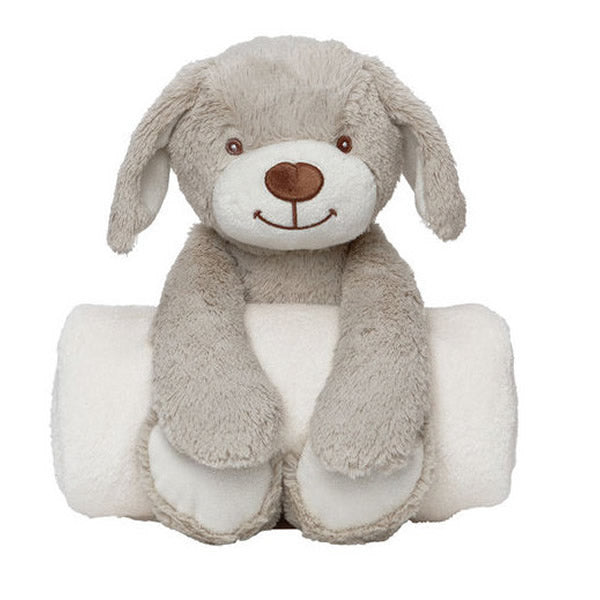 Puppy baby blanket with soft toy