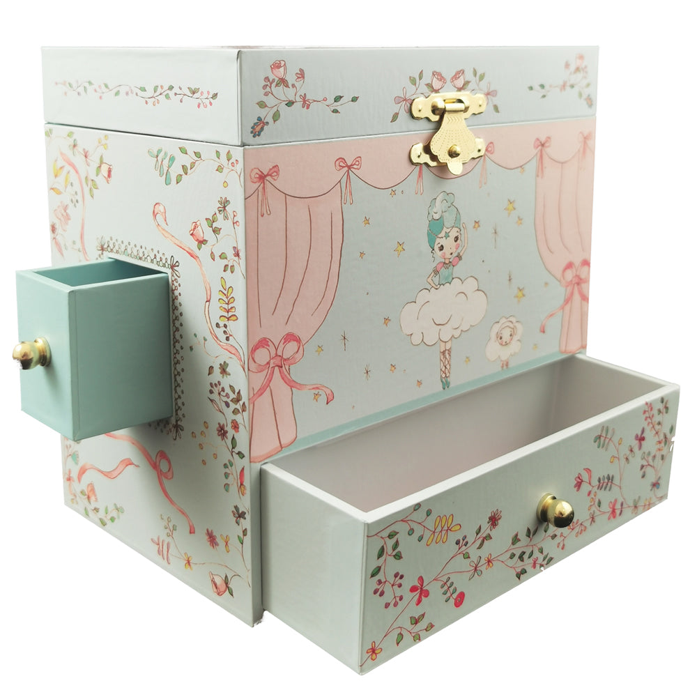 Open ballerina and cloud musical jewellery box