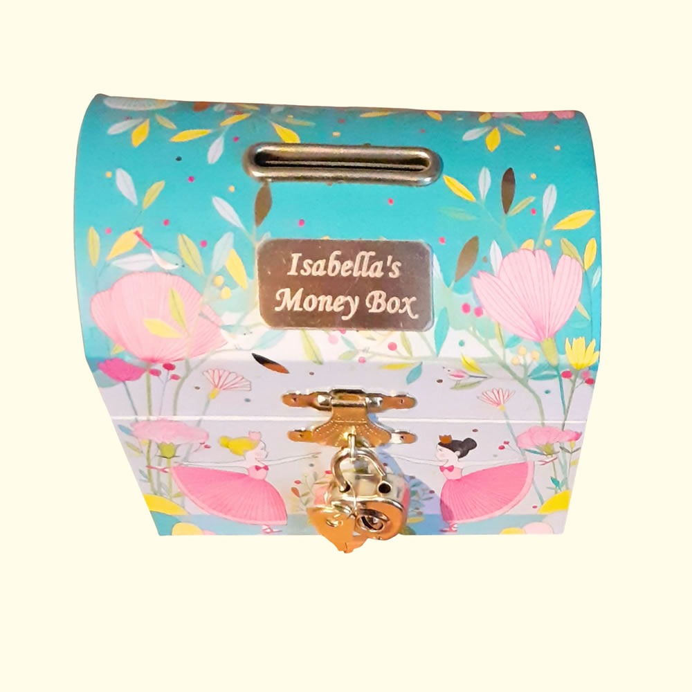 Ballerina money box personalised with a name