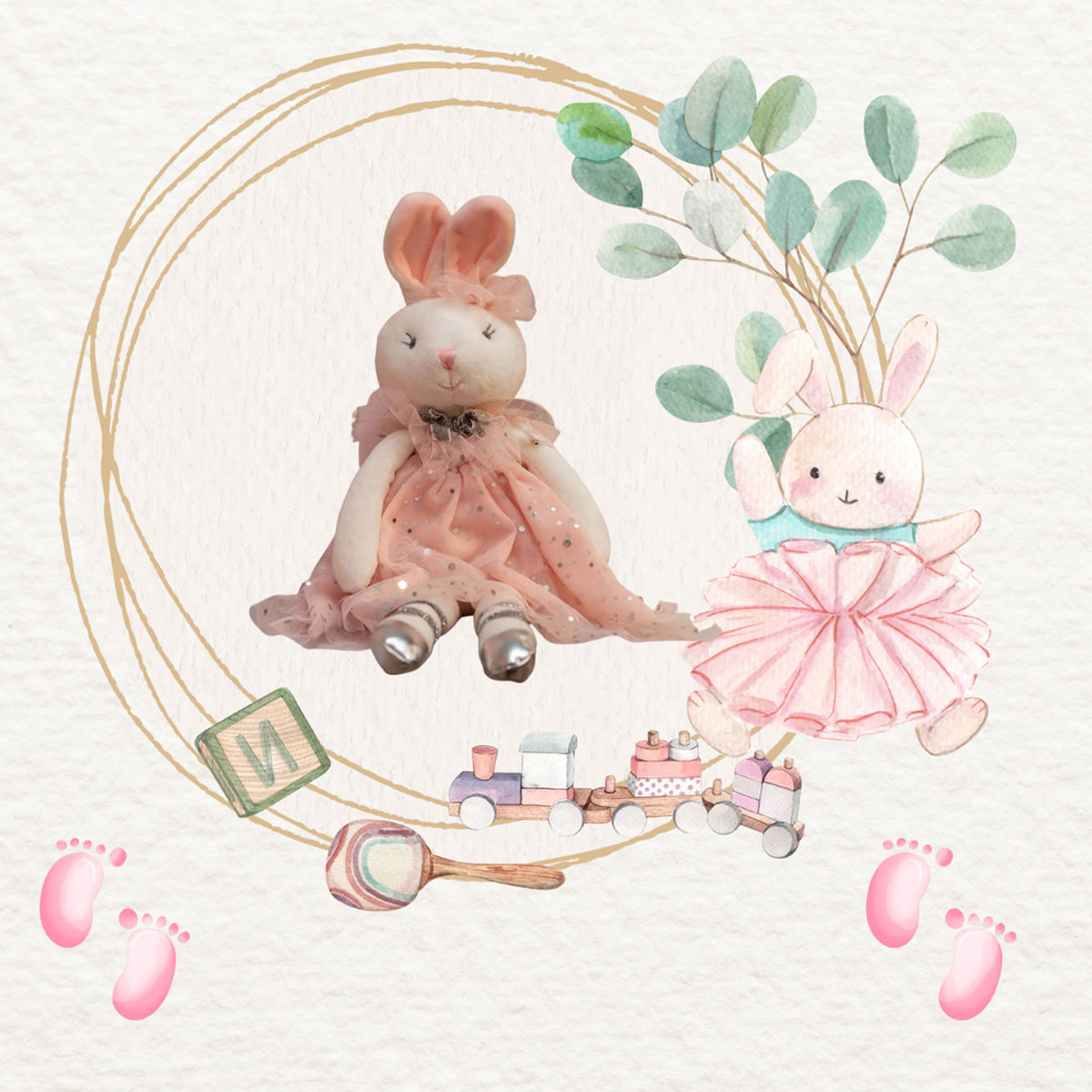 Kids Ballerina Bunny Soft Toy in Personalised Cotton Drawstring Bag