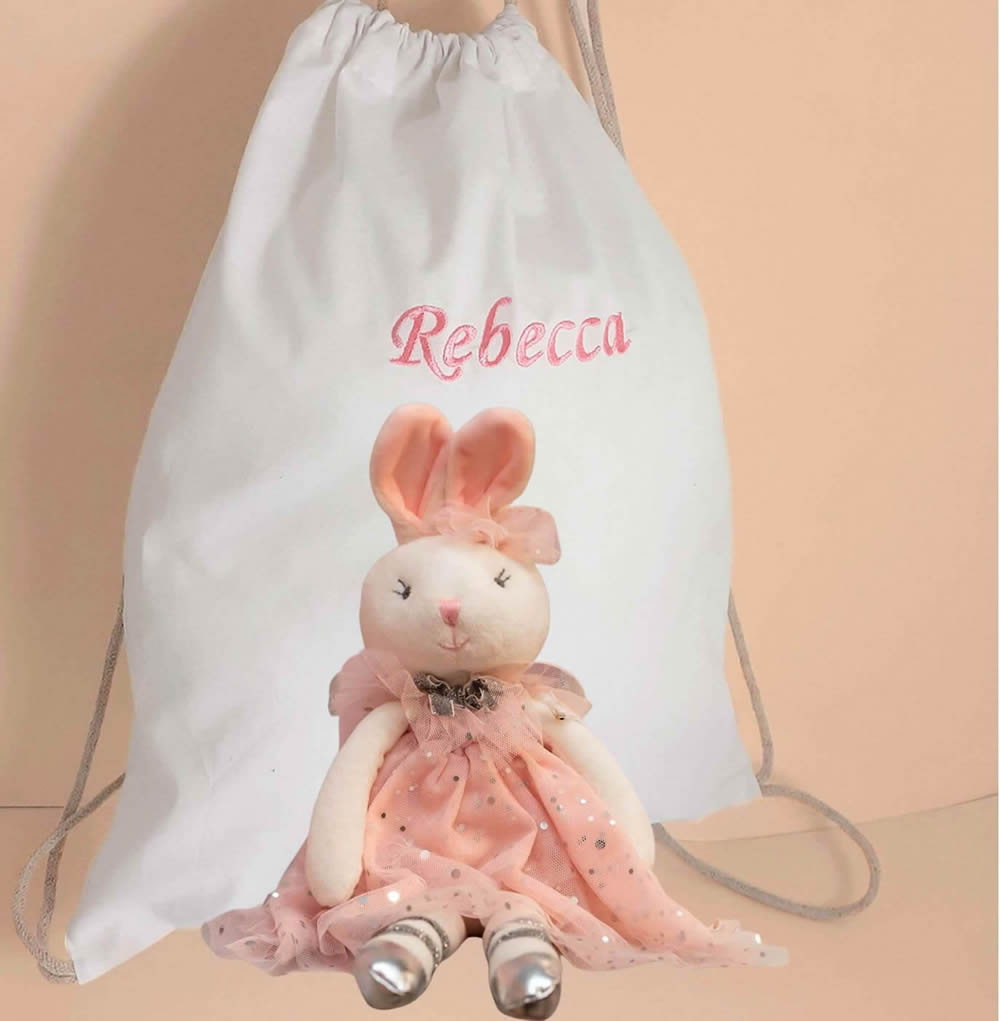 Ballerina soft toy with drawstring bag