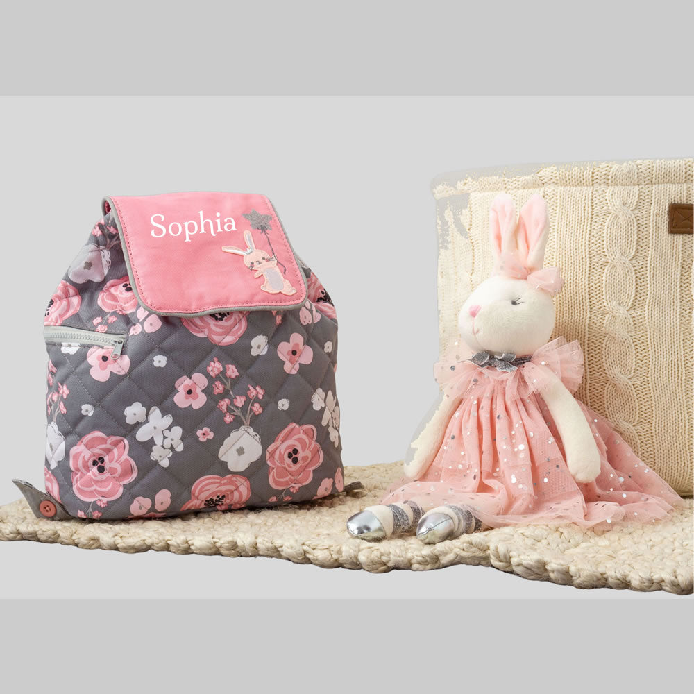 Personalised ballerina bunny toy and backpack set