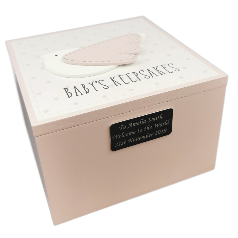 Side view of a bird baby keepsake box