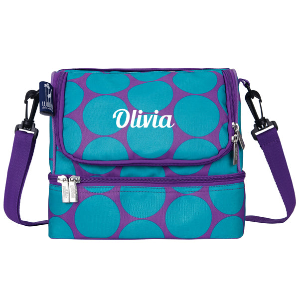Personalised blue dots dual-compartment lunch bag