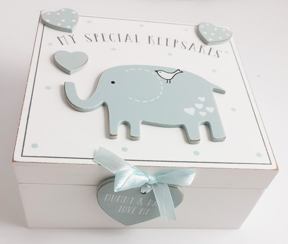 Blue elephant musical baby keepsake box