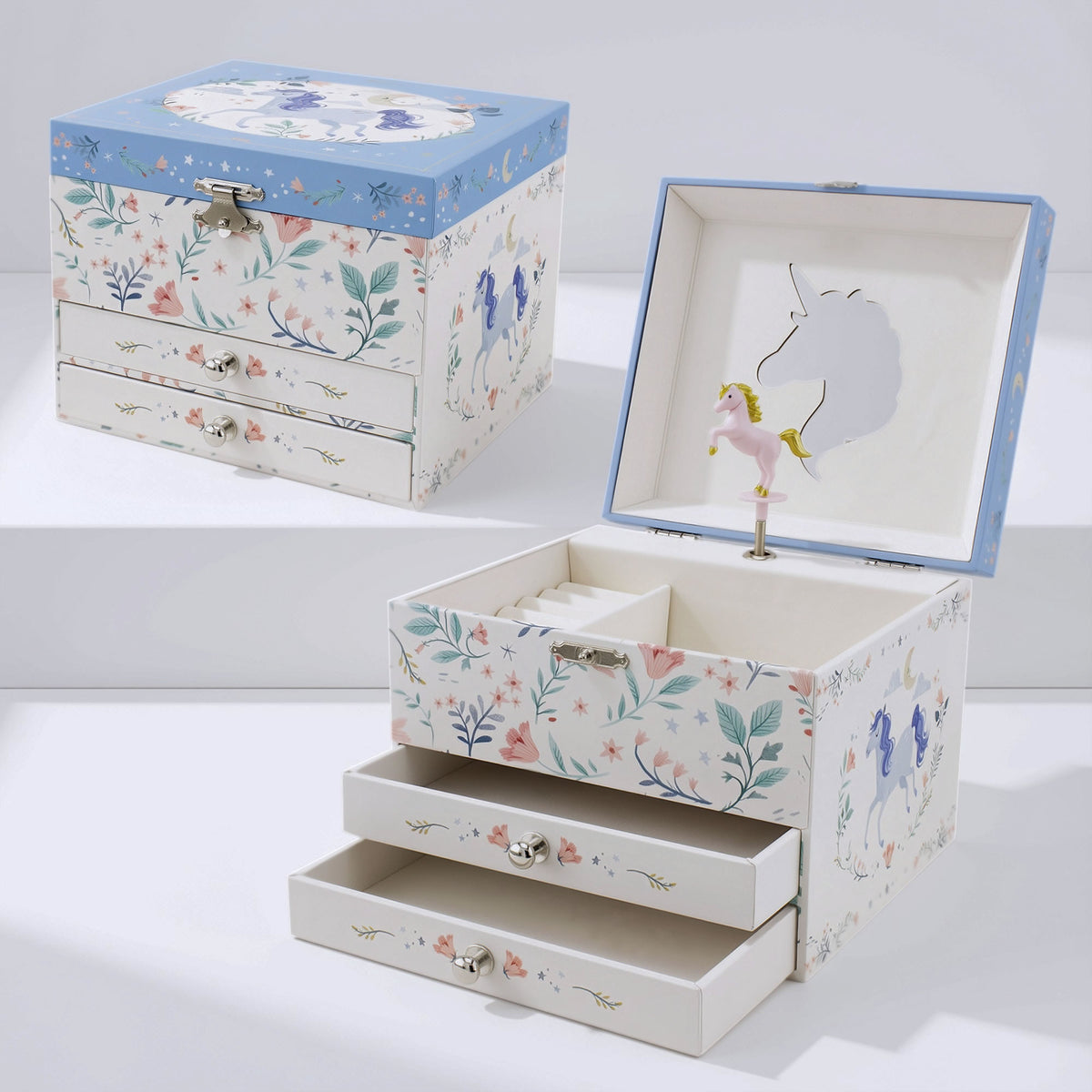 Personalised Girl's Musical Jewellery Box - Blue Unicorn