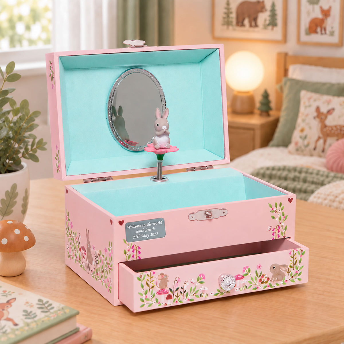 Personalised Girls Musical Jewellery Box - Woodland Bunny