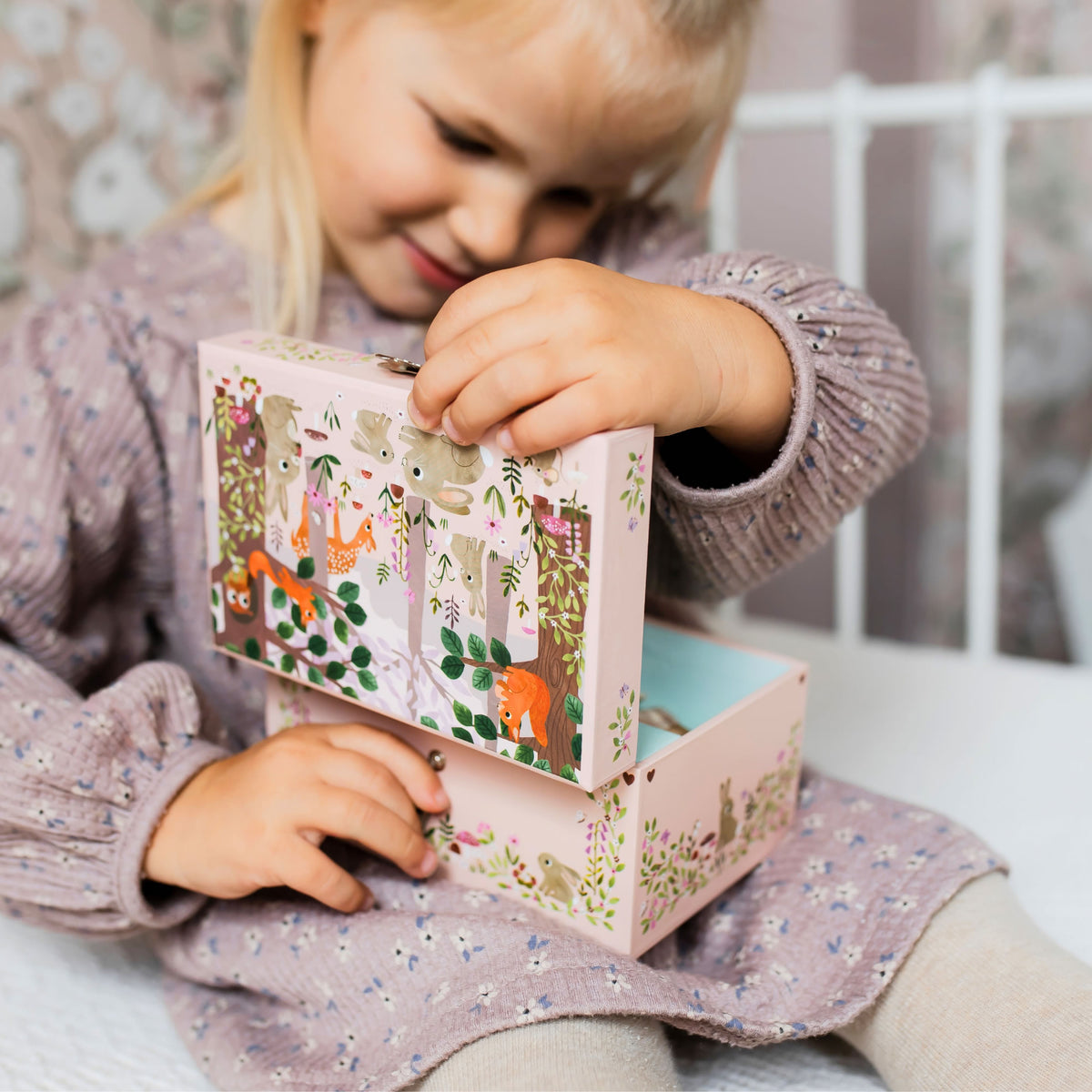 Personalised Girls Musical Jewellery Box - Woodland Bunny