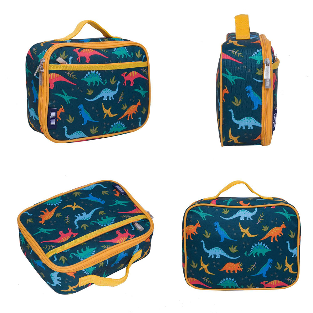 Front view of a Jurassic dinosaur lunch bag