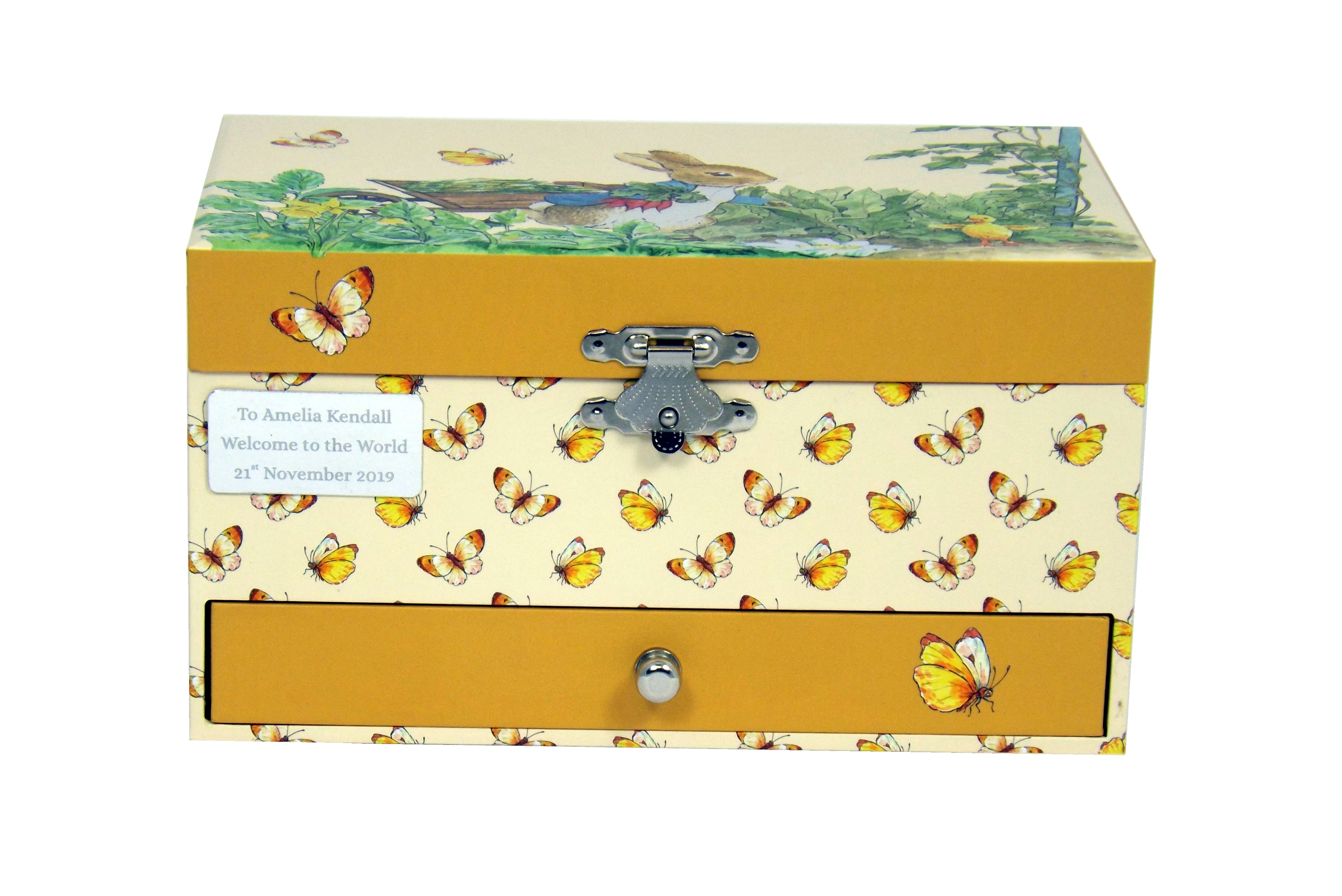 Peter Rabbit wooden music box detail