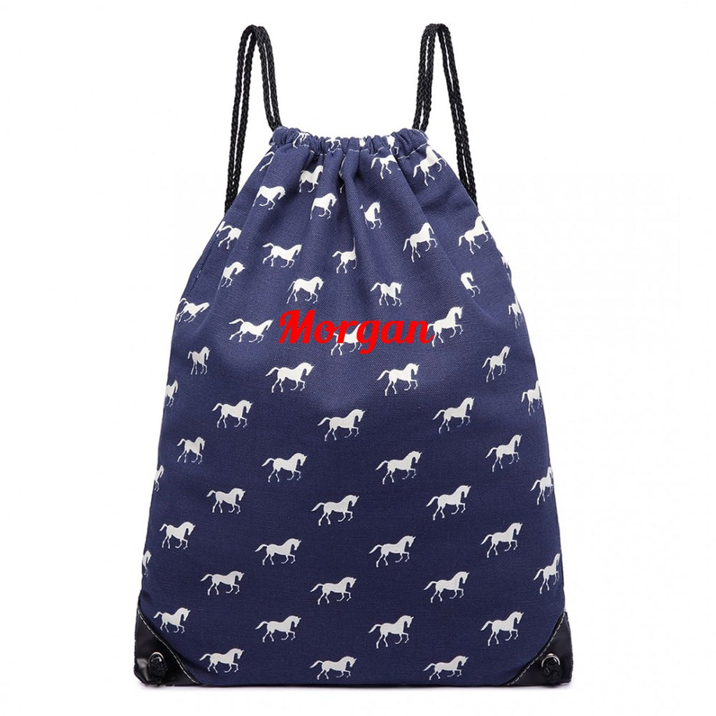 Personalised navy horses PE bag for children