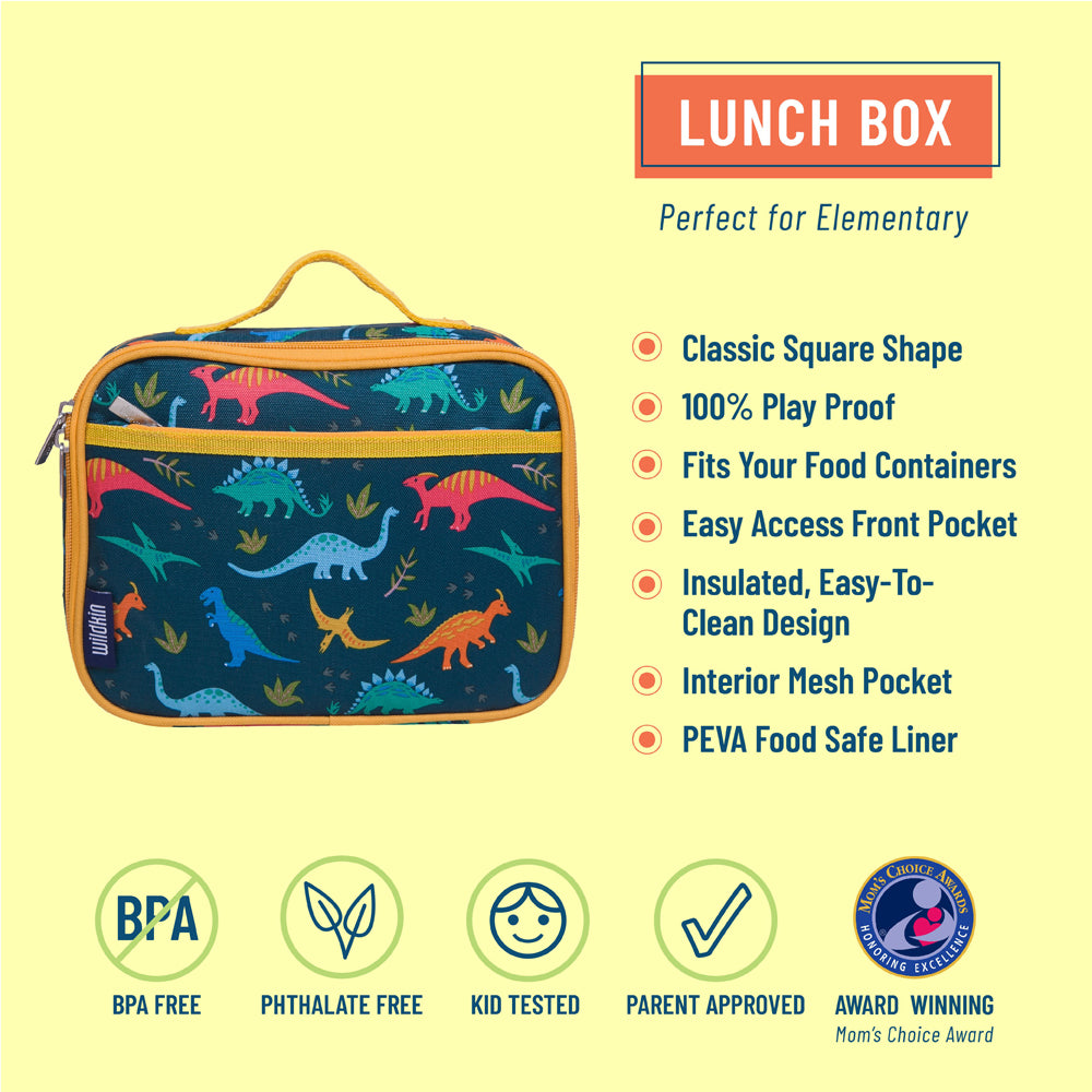 Side view of a Jurassic dinosaur lunch bag