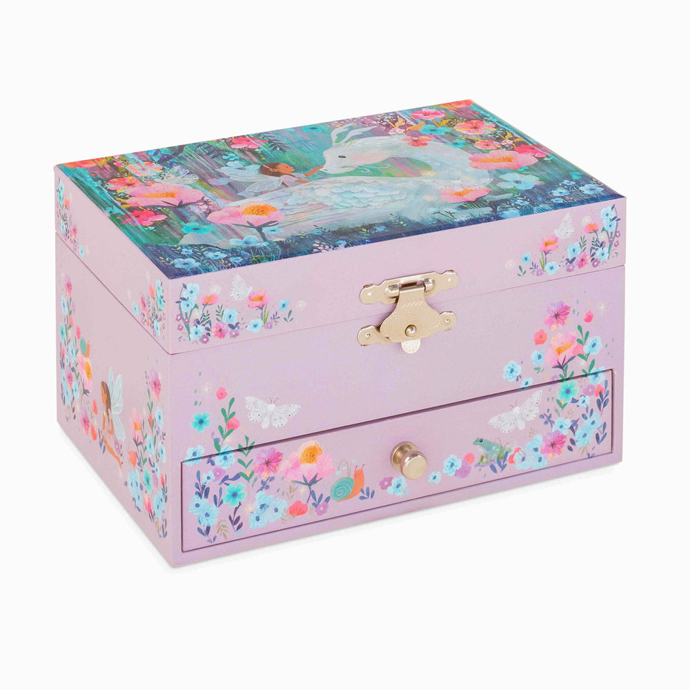 Closed fairy and dragon musical jewellery box