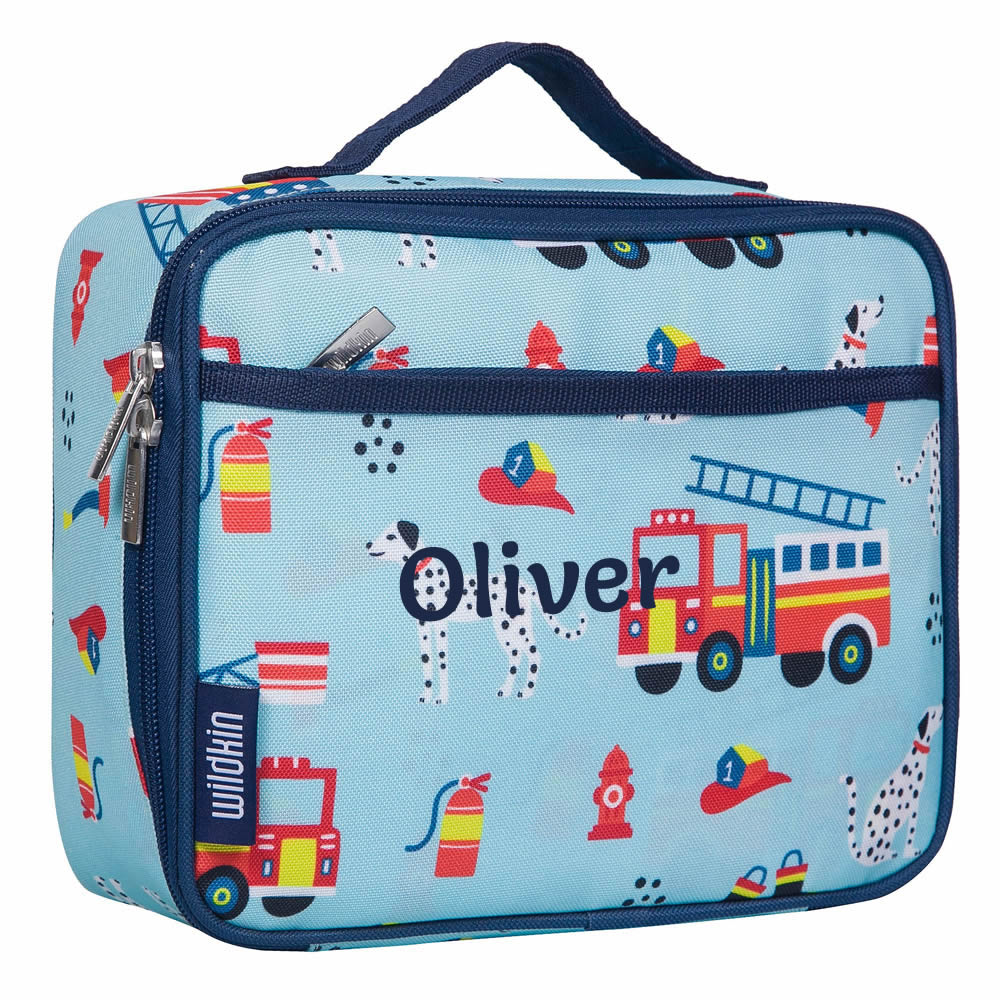 Personalised fire engine lunch bag for children