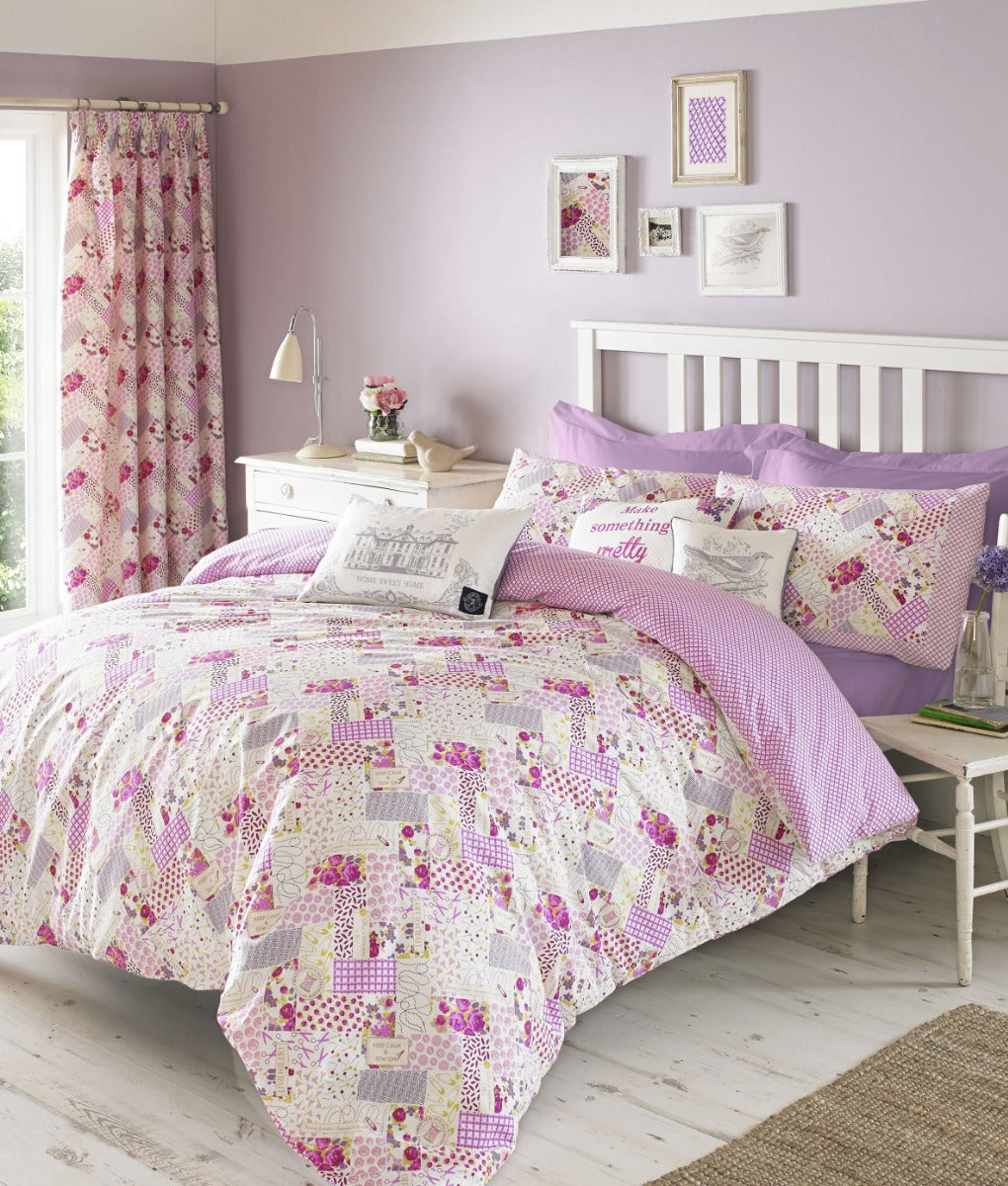 Purple patchwork kids single duvet cover set