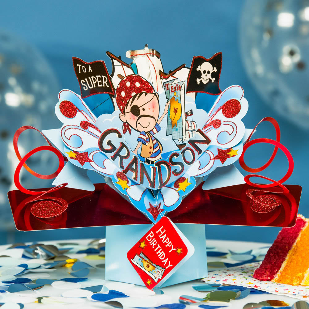 Grandson pop-up card in a lifestyle setting
