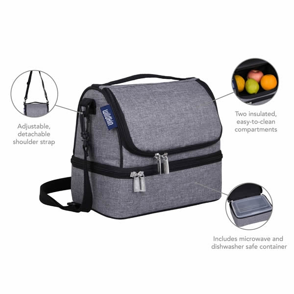 Grey dual-compartment lunch bag