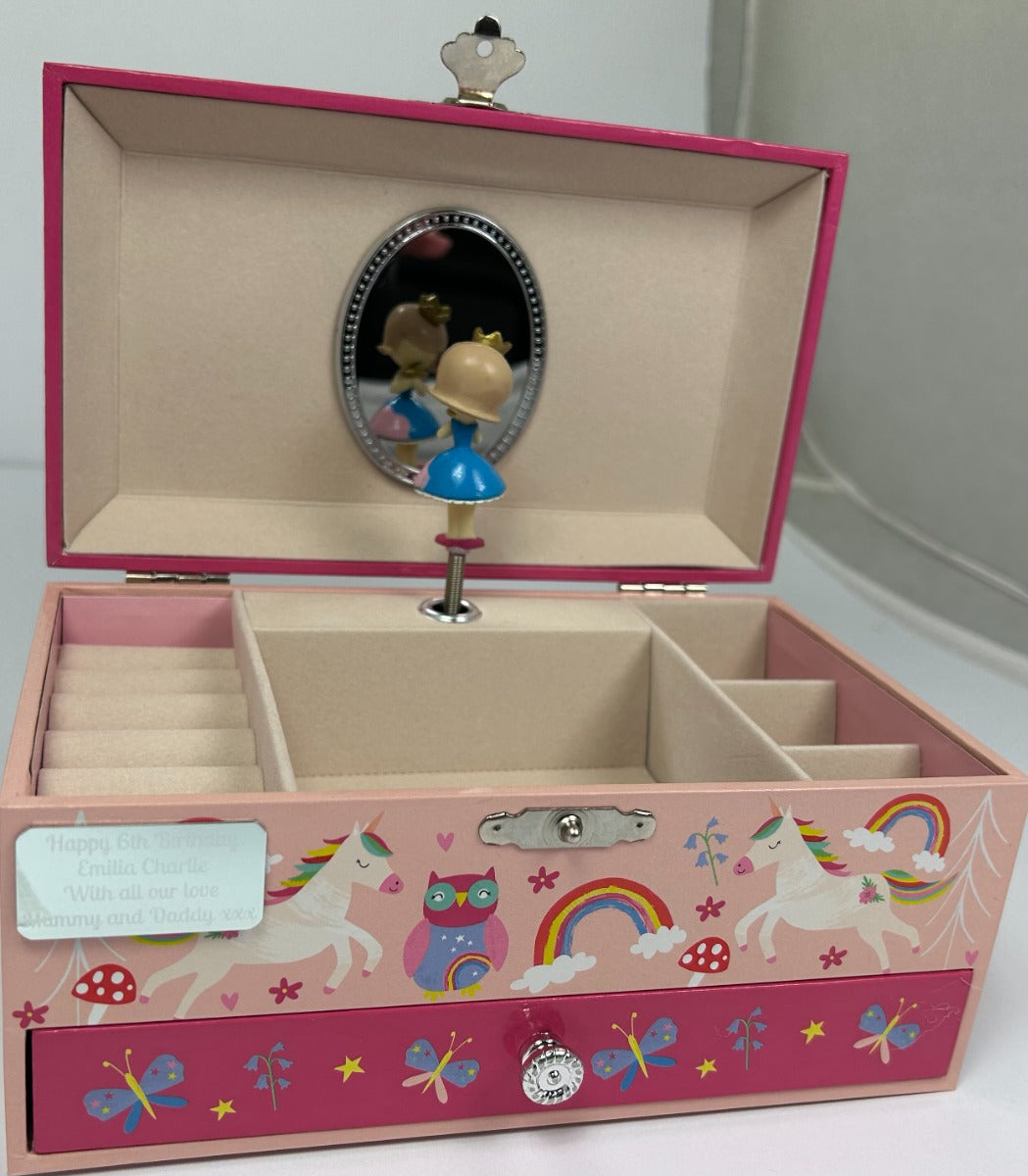 Rainbow unicorn jewellery box interior