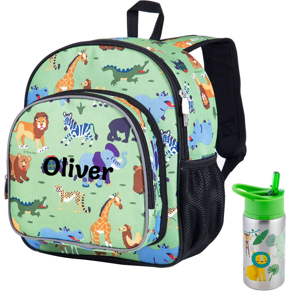 Personalised jungle backpack and water bottle set