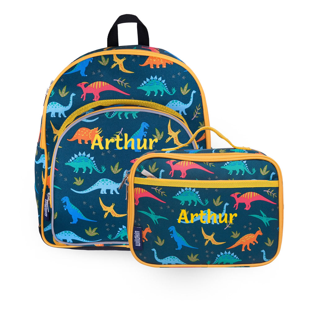 Personalised Jurassic dinosaur backpack and lunch bag set