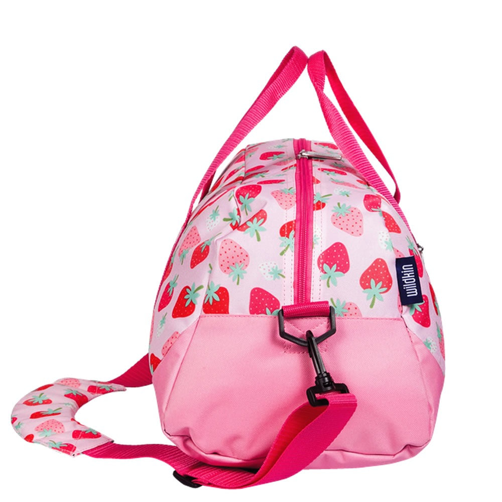 Pink strawberry duffle bag for girls