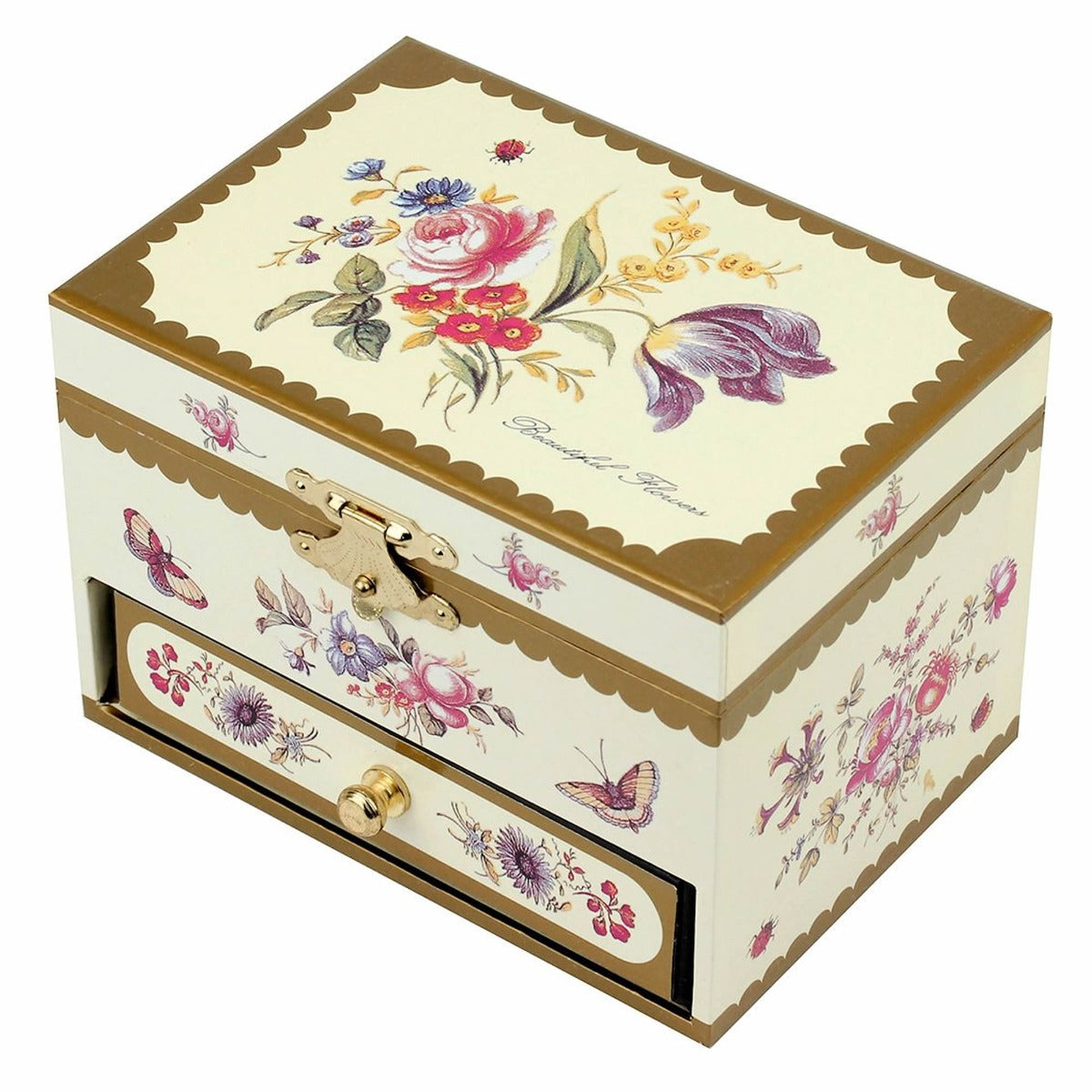 Personalised Girls Musical Jewellery Box - Romantic Flowers