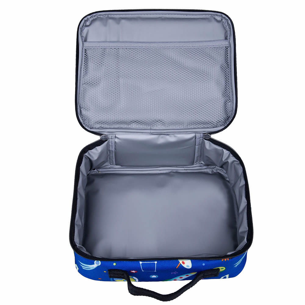 Inside of a space lunch bag for children