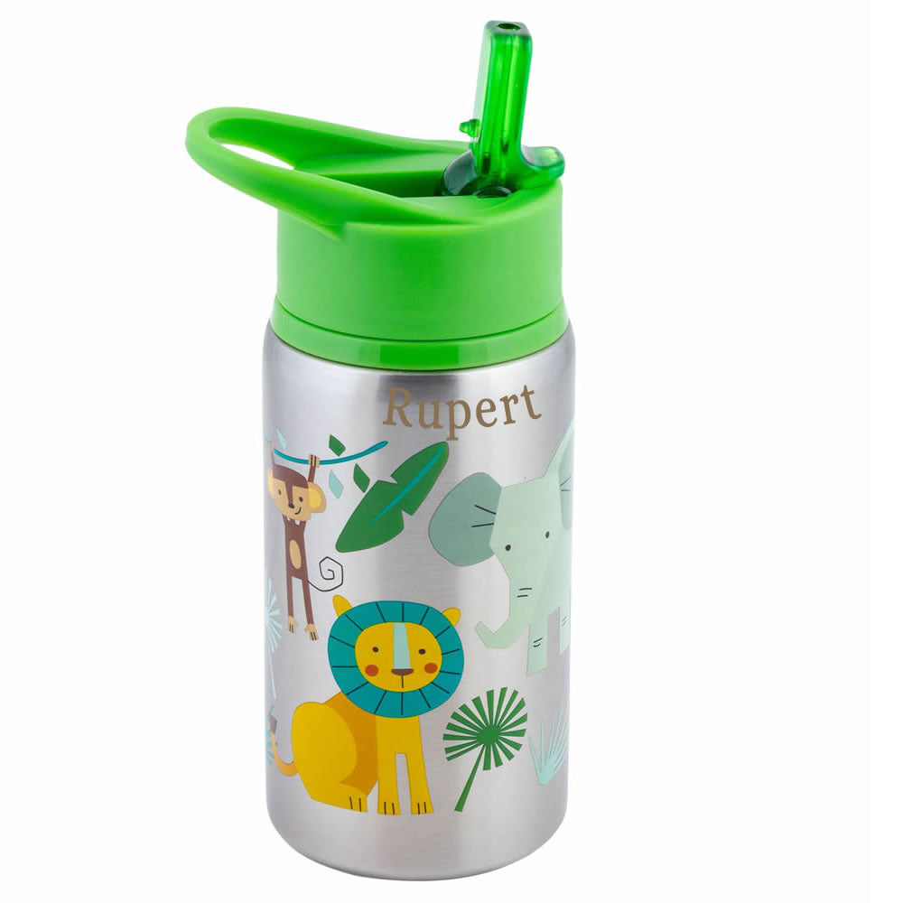 Personalised jungle stainless steel water bottle for children