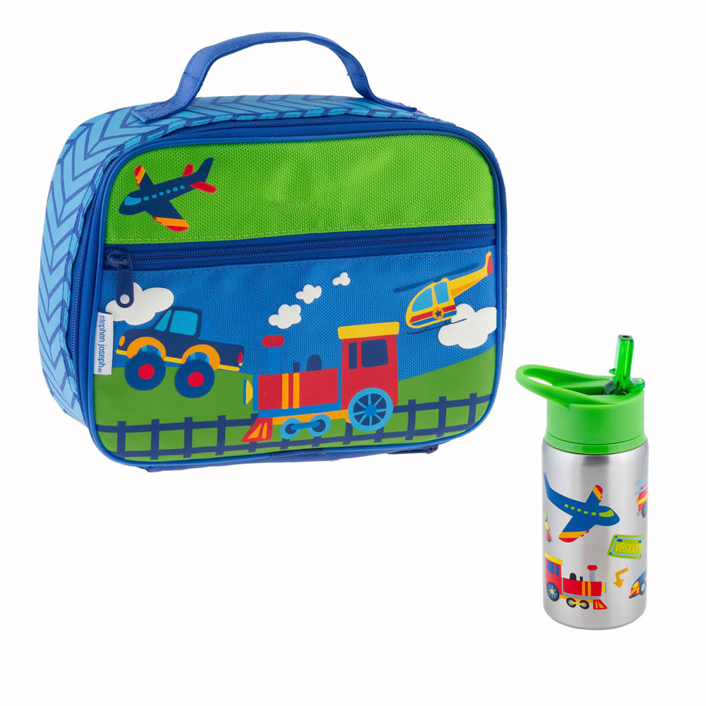 Personalised transport lunch and bottle set for children