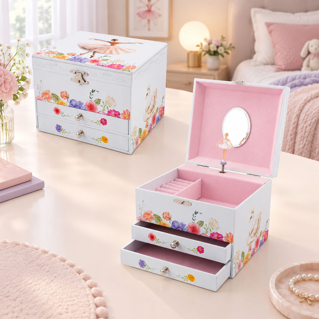 Personalised Girls Large Musical Jewellery Box - Classical Ballerina Swan Lake