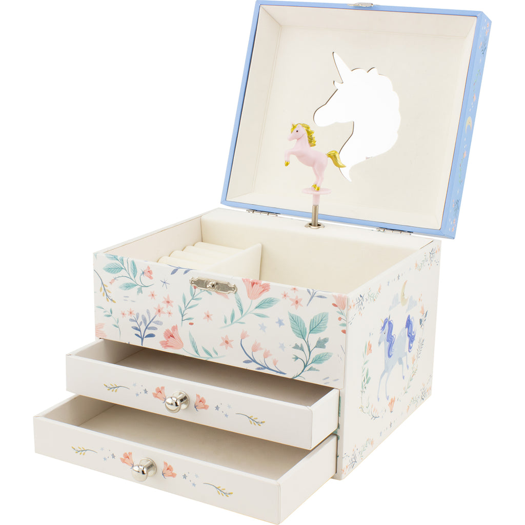 Personalised Girl's Musical Jewellery Box - Blue Unicorn