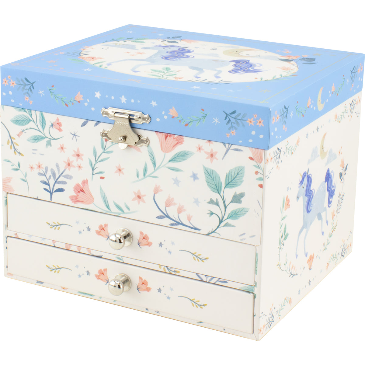 Personalised Girl's Musical Jewellery Box - Blue Unicorn