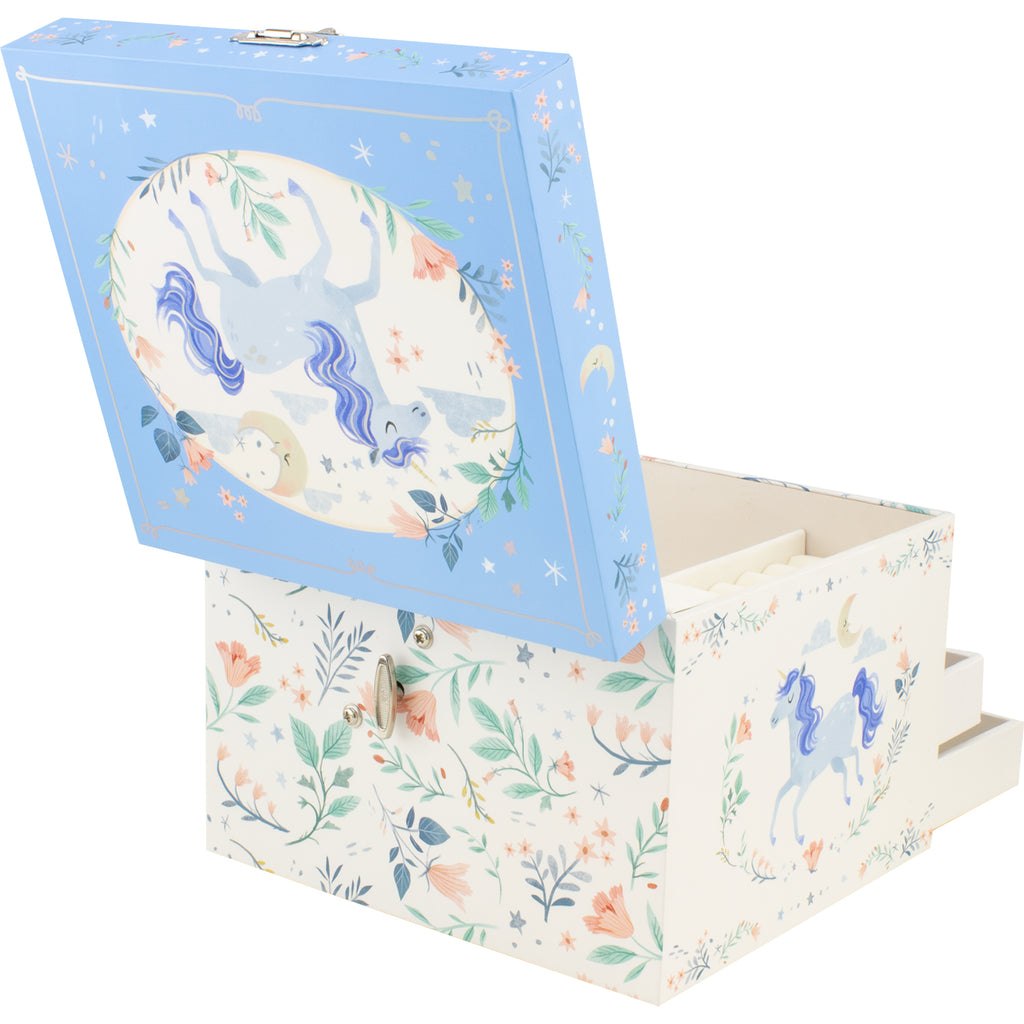 Personalised Girl's Musical Jewellery Box - Blue Unicorn