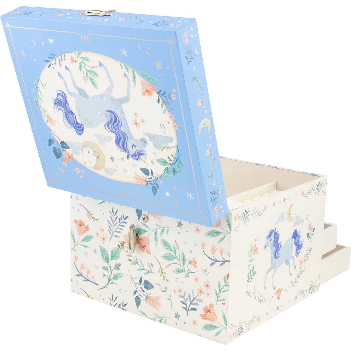 Personalised Girl's Musical Jewellery Box - Blue Unicorn